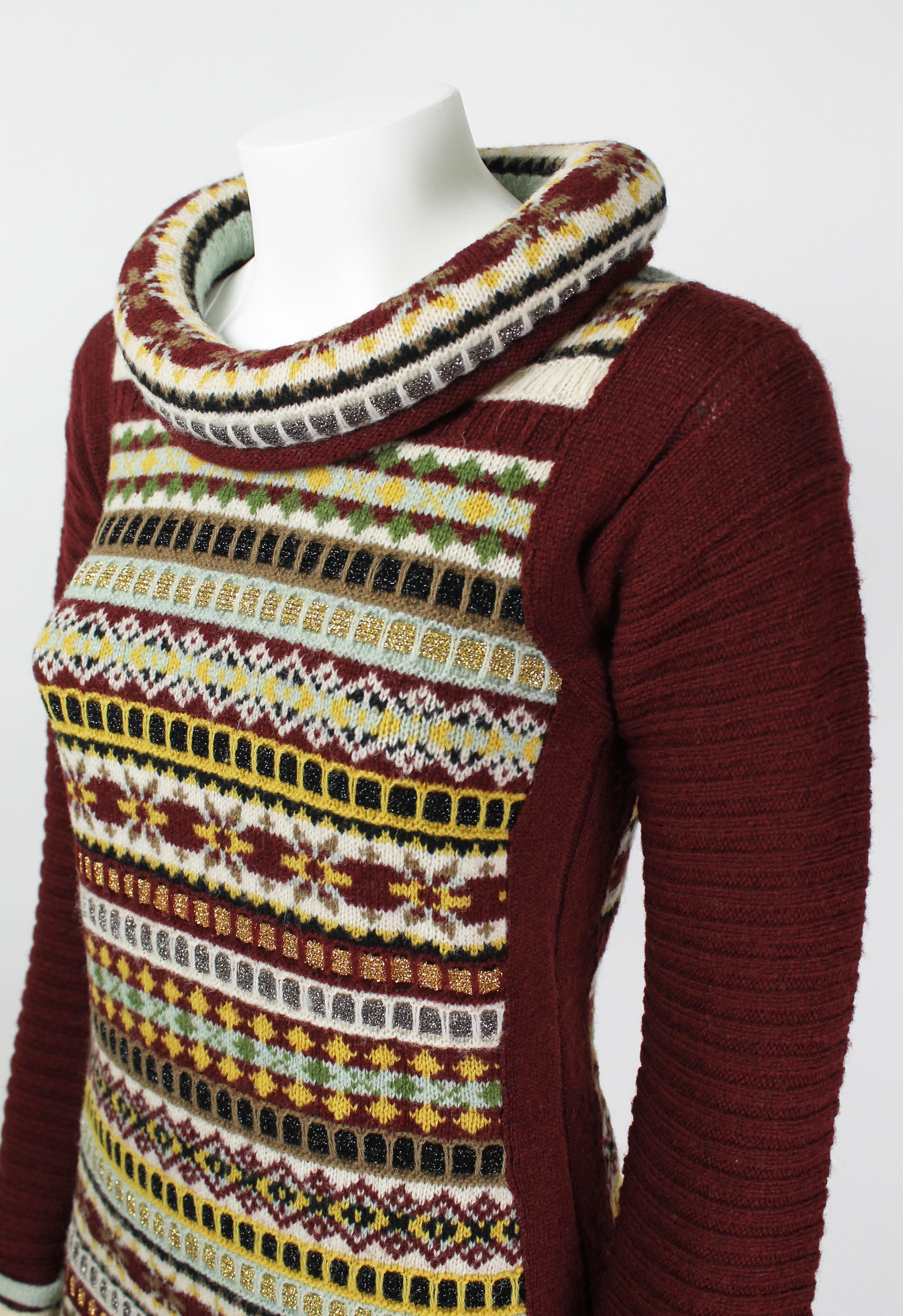 JEAN PAUL GAULTIER FW 1999 TUBE NECK FAIR ISLE GLITTER KNIT