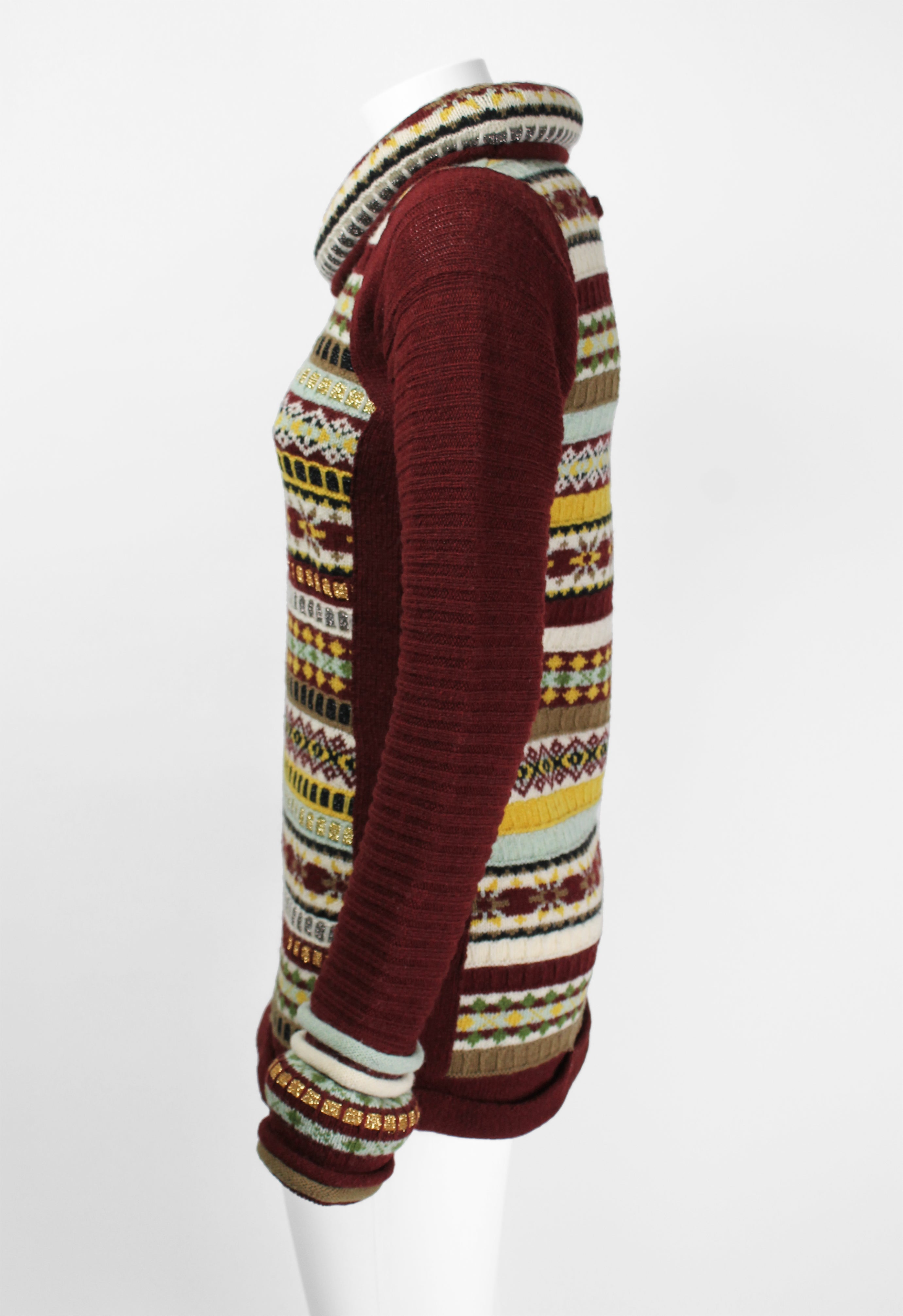 JEAN PAUL GAULTIER FW 1999 TUBE COLLAR FAIR ISLE GLITTER KNIT