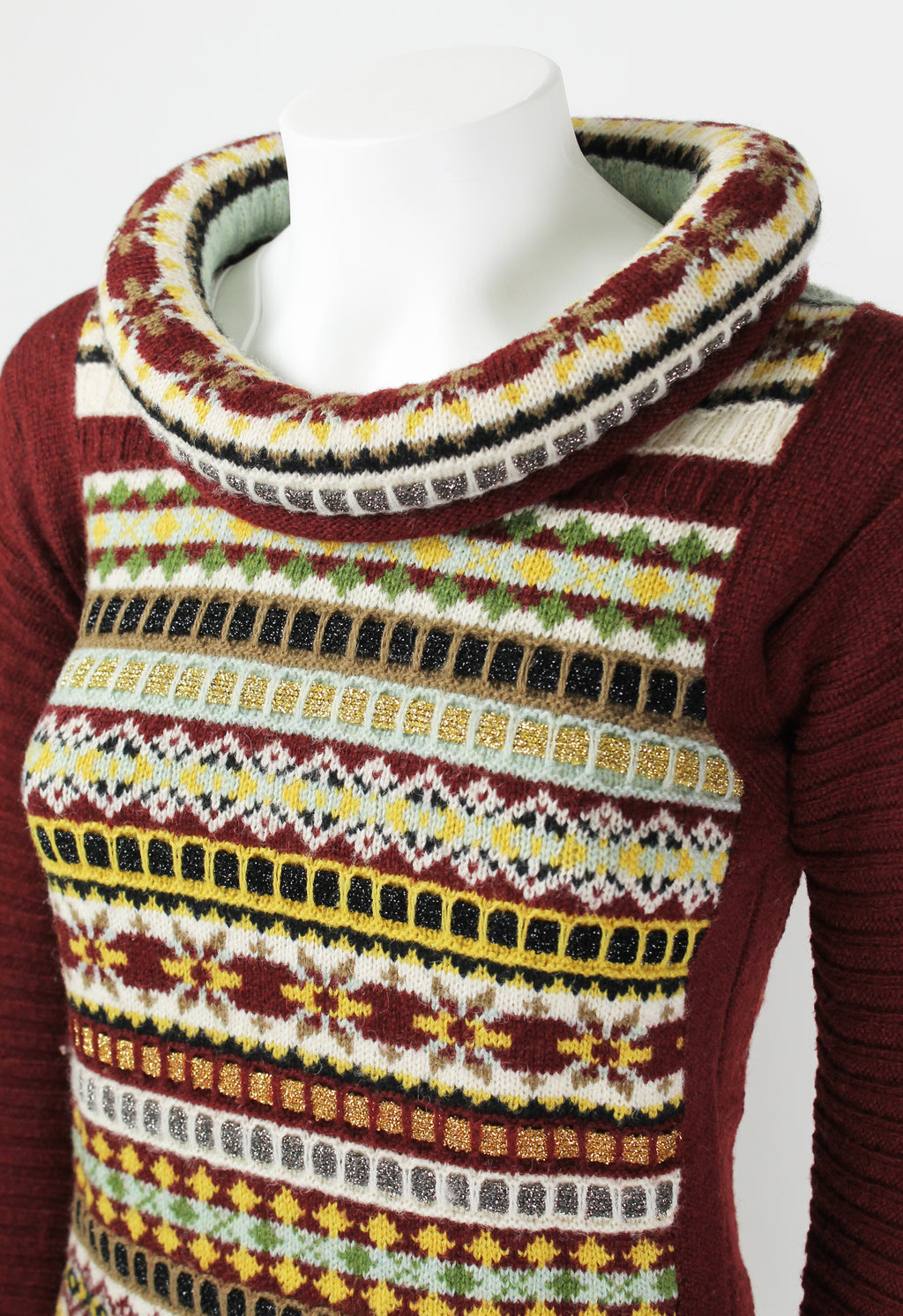 JEAN PAUL GAULTIER FW 1999 TUBE NECK FAIR ISLE GLITTER KNIT