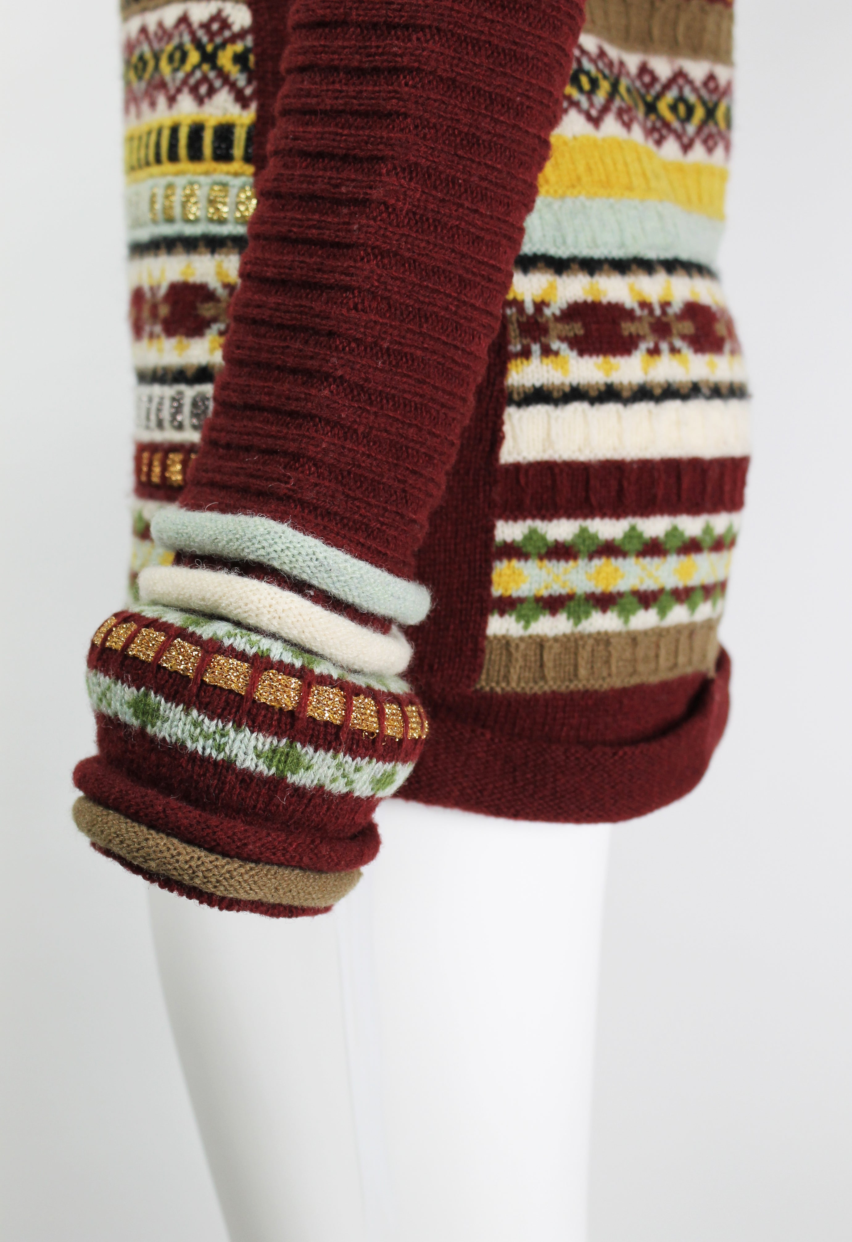 JEAN PAUL GAULTIER FW 1999 TUBE COLLAR FAIR ISLE GLITTER KNIT