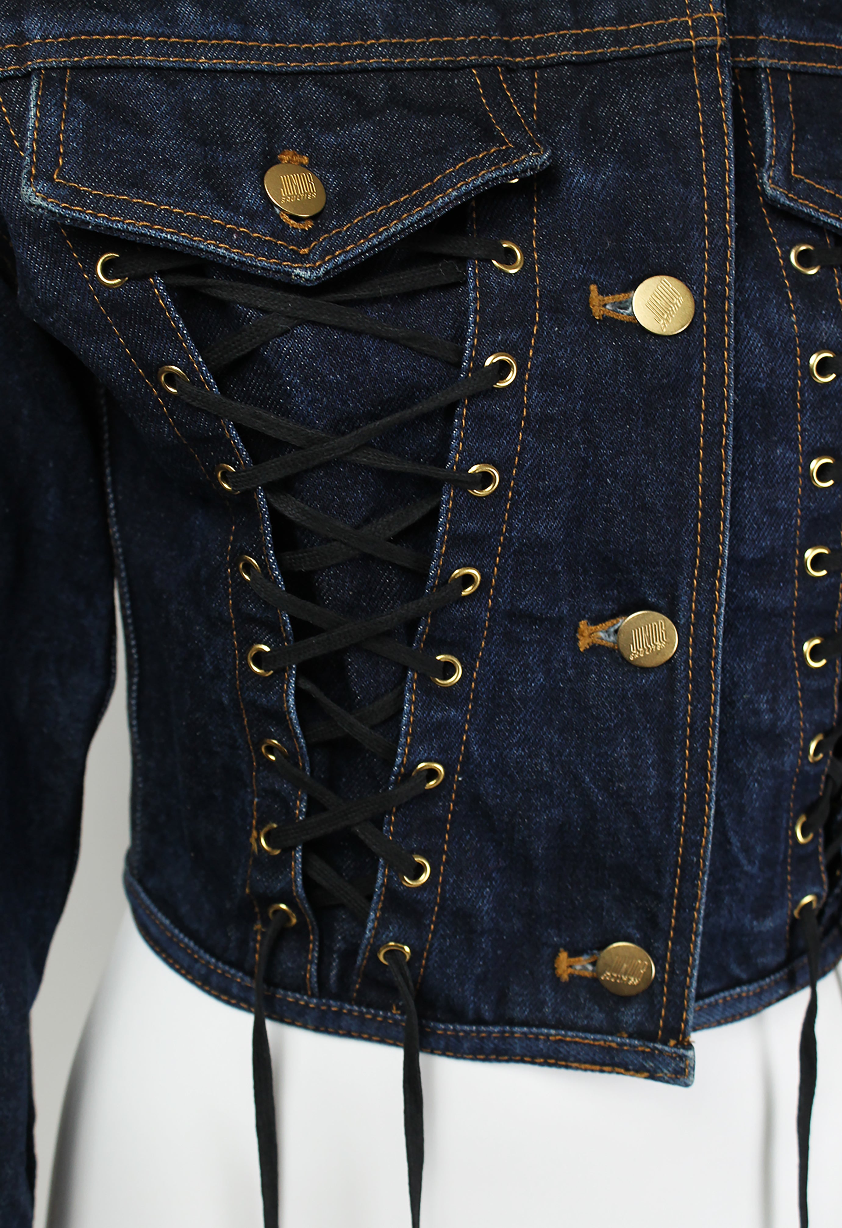 JEAN PAUL GAULTIER SS 1989 LACE UP CORSET DENIM JACKET – THE 543