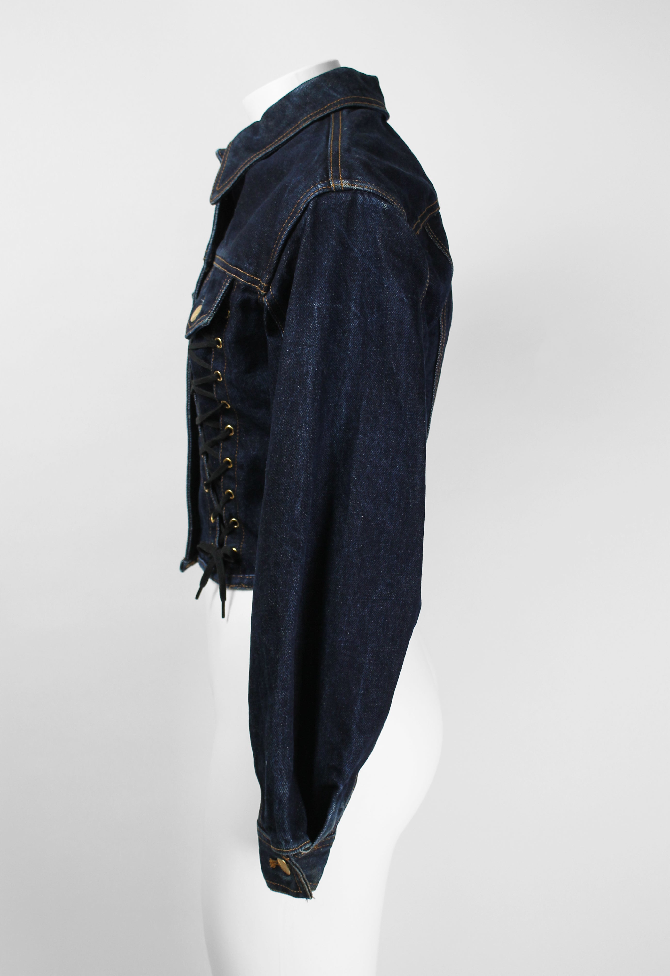 JEAN PAUL GAULTIER SS 1989 LACE UP CORSET DENIM JACKET – THE 543