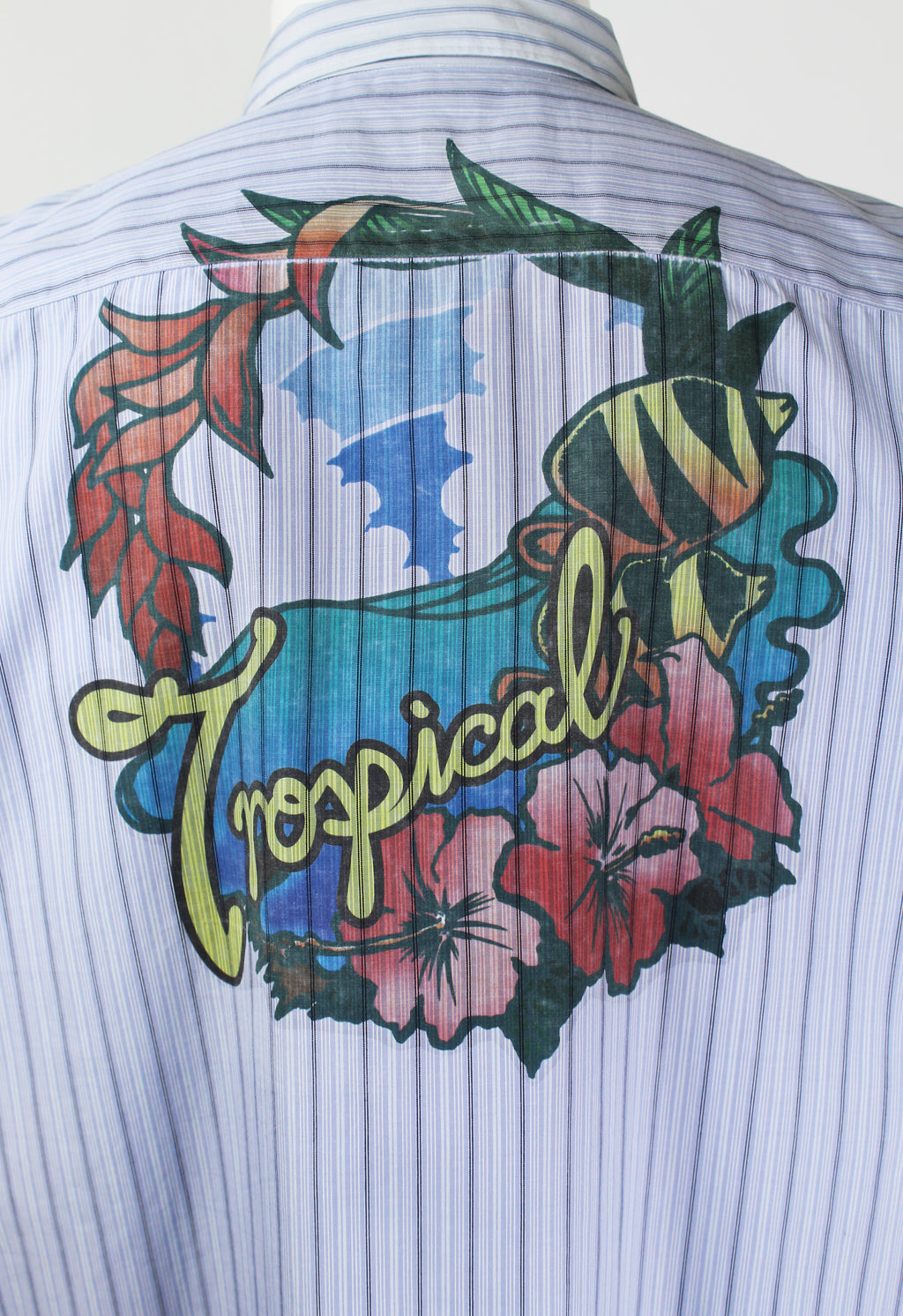 JUNYA WATANABE MAN SS 2003 STRIPED ZIP UP TROPICAL PRINT SHIRT