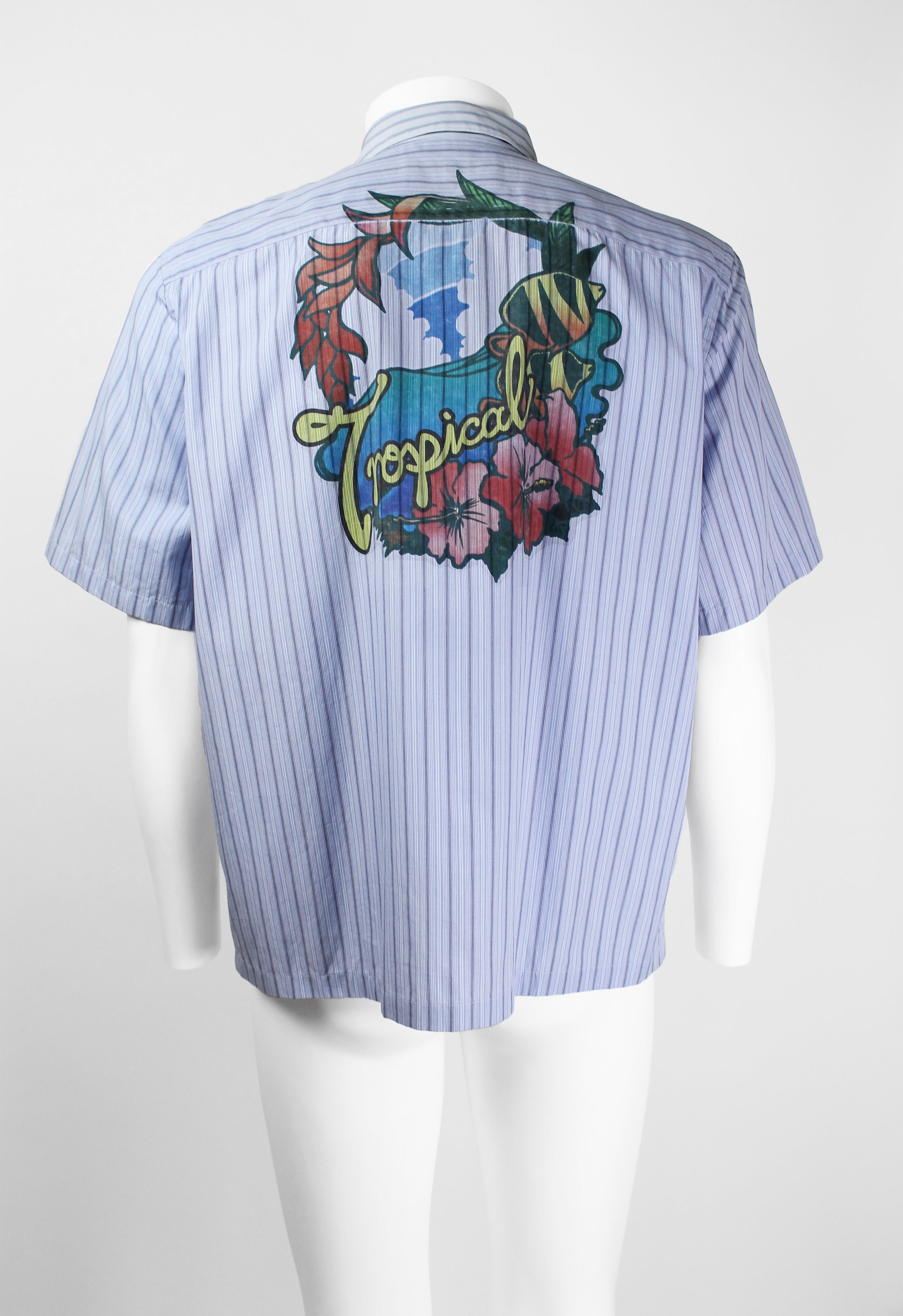 JUNYA WATANABE MAN SS 2003 STRIPED ZIP UP TROPICAL PRINT SHIRT