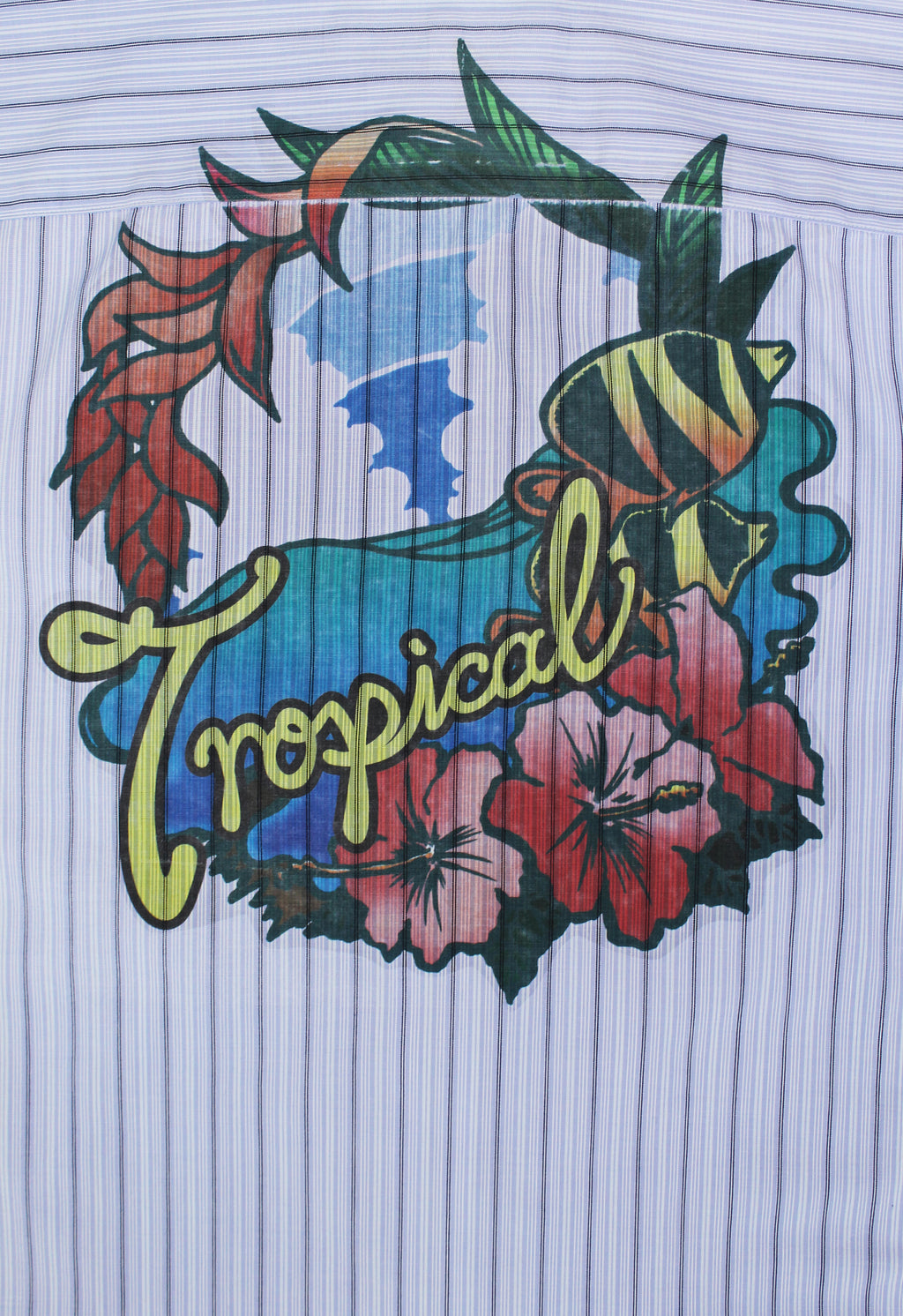 JUNYA WATANABE MAN SS 2003 STRIPED ZIP UP TROPICAL PRINT SHIRT