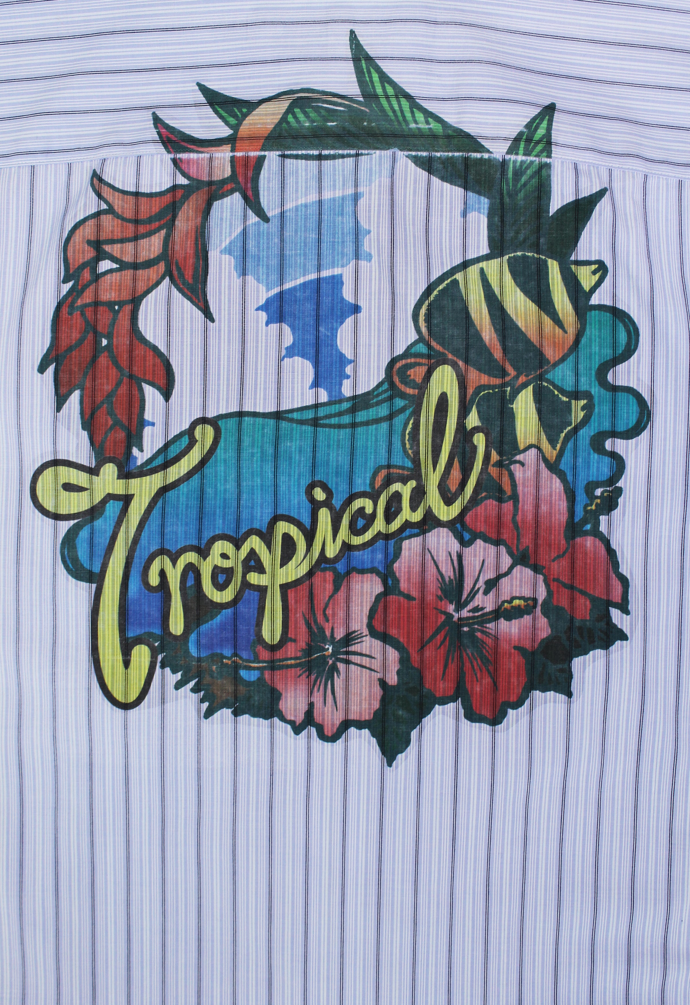 JUNYA WATANABE MAN SS 2003 STRIPED ZIP UP TROPICAL PRINT SHIRT