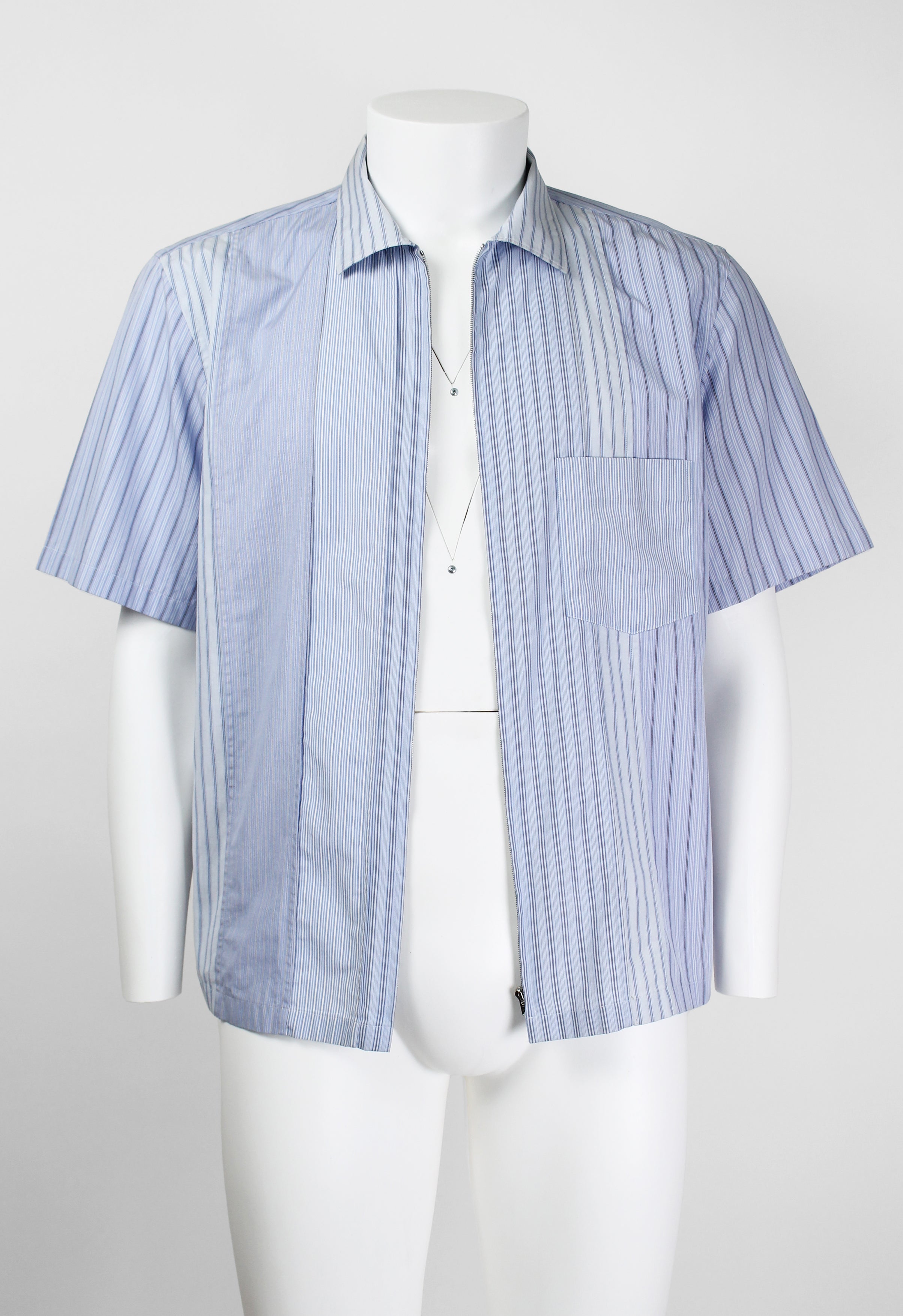 JUNYA WATANABE MAN SS 2003 STRIPED ZIP-UP TROPICAL PRINT SHIRT