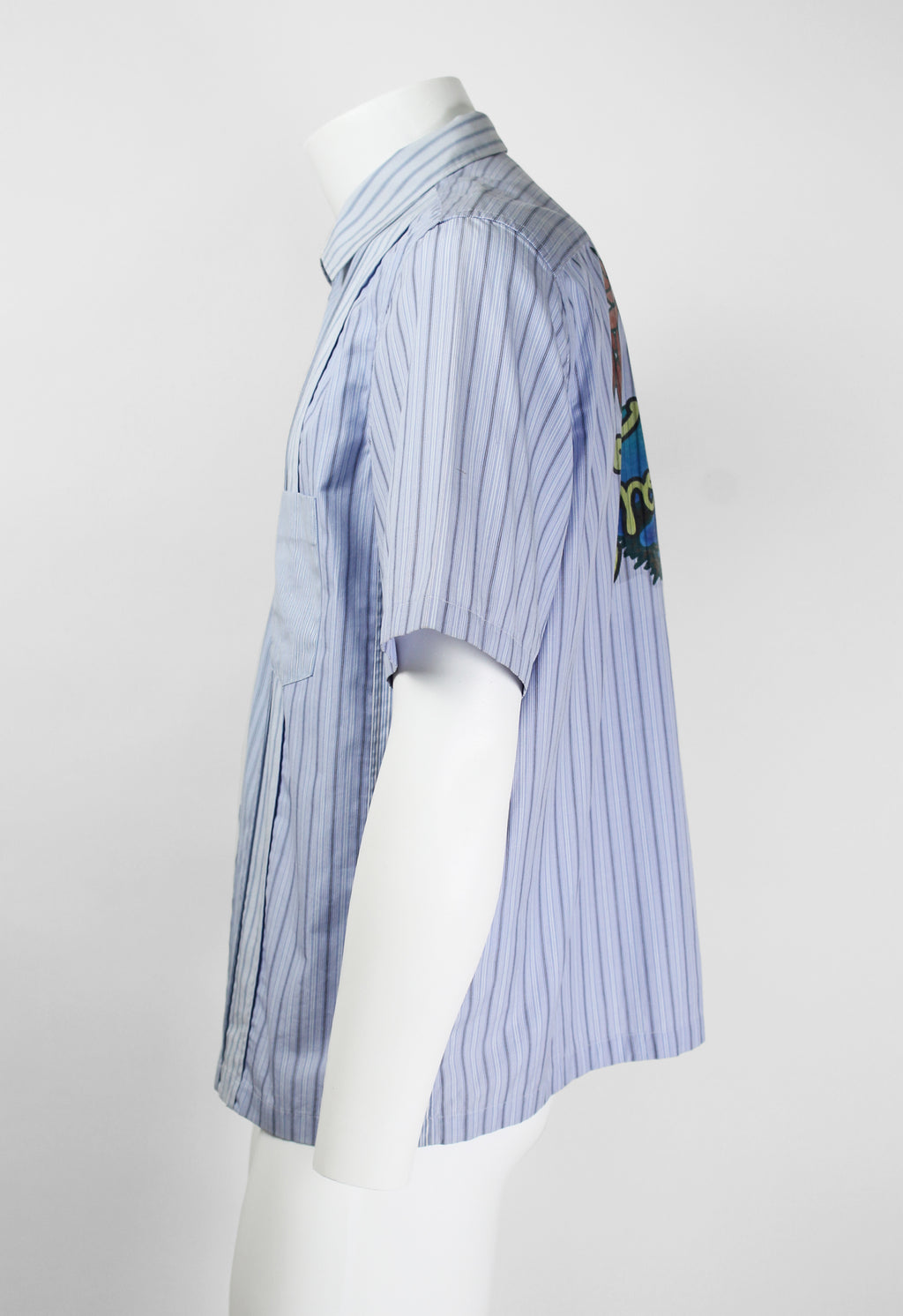 JUNYA WATANABE MAN SS 2003 STRIPED ZIP UP TROPICAL PRINT SHIRT