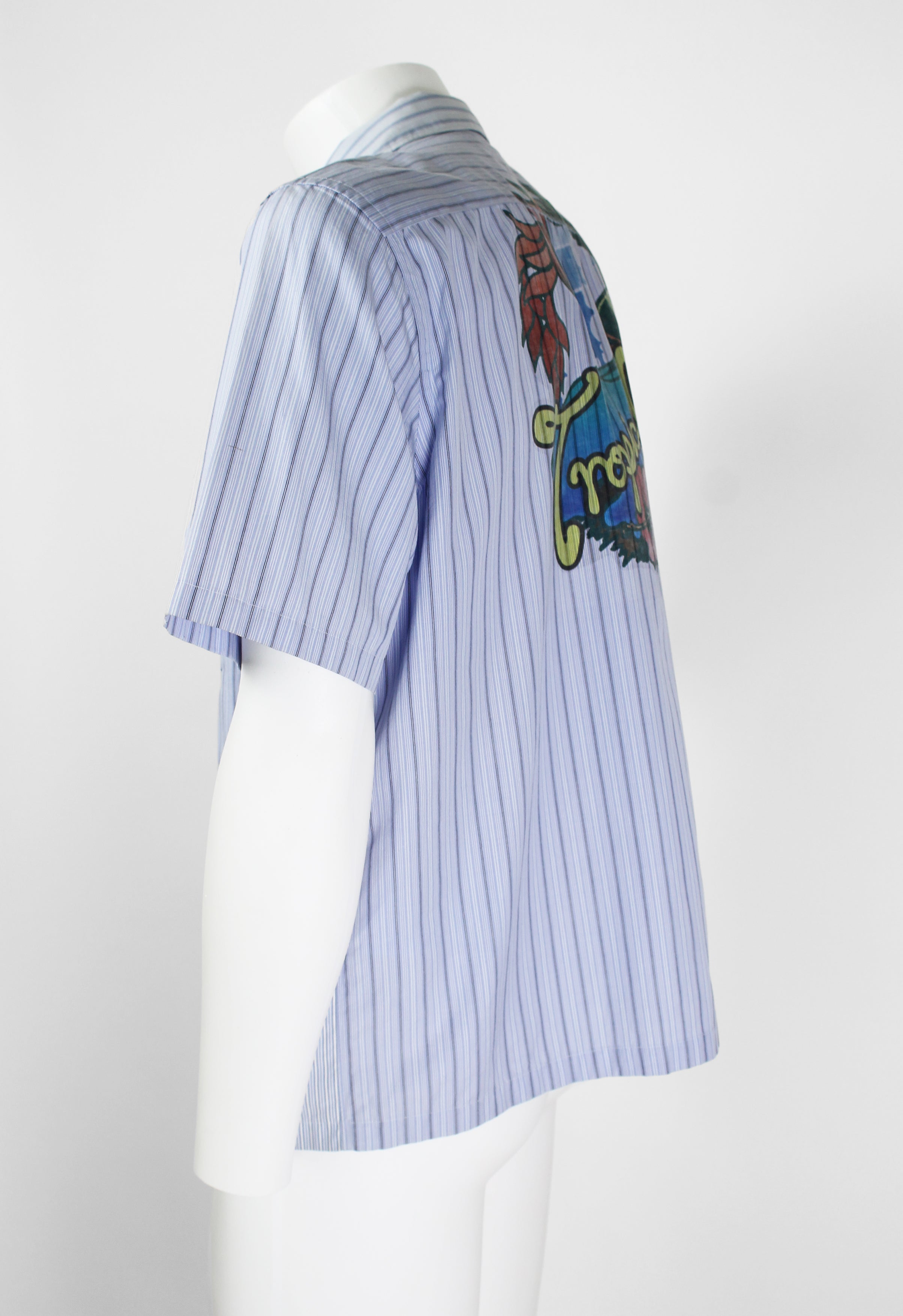 JUNYA WATANABE MAN SS 2003 STRIPED ZIP UP TROPICAL PRINT SHIRT
