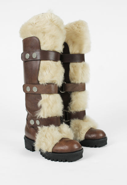 MARNI PRE-FALL 2010 SHEARLING AND LEATHER KNEE HIGH BOOTS