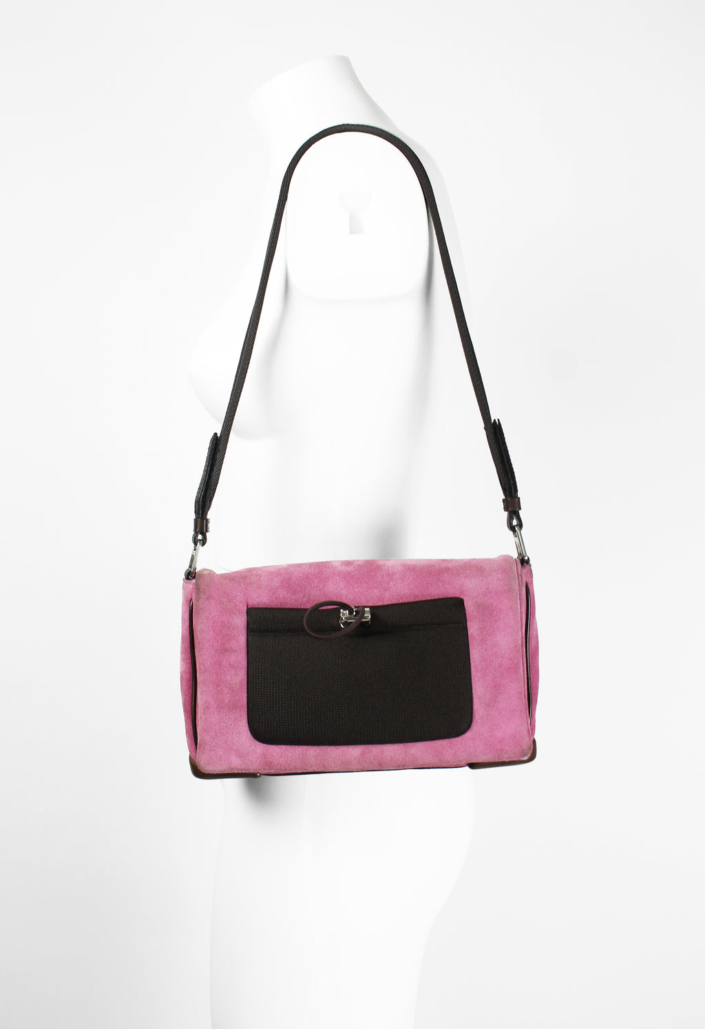 PRADA FW 1999 PINK SUEDE AND MESH SHOULDER BAG