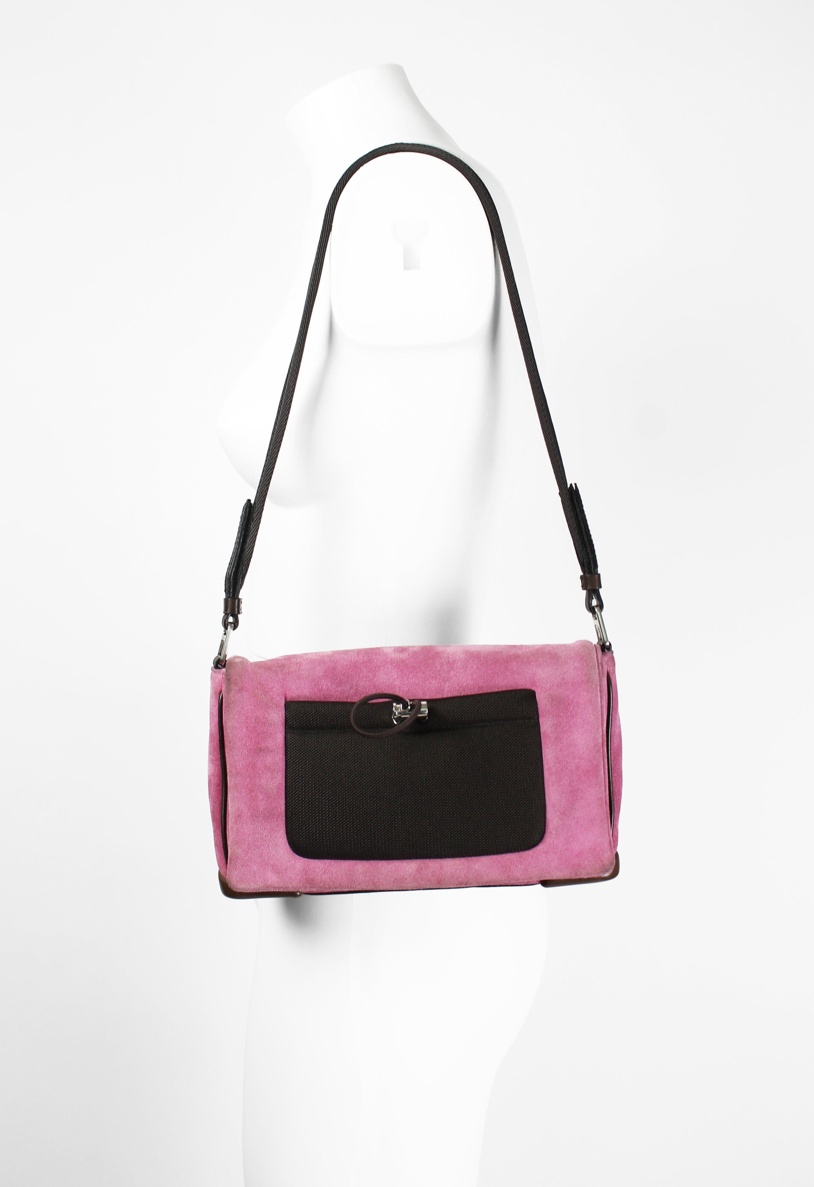 PRADA FW 1999 PINK SUEDE AND MESH SHOULDER BAG