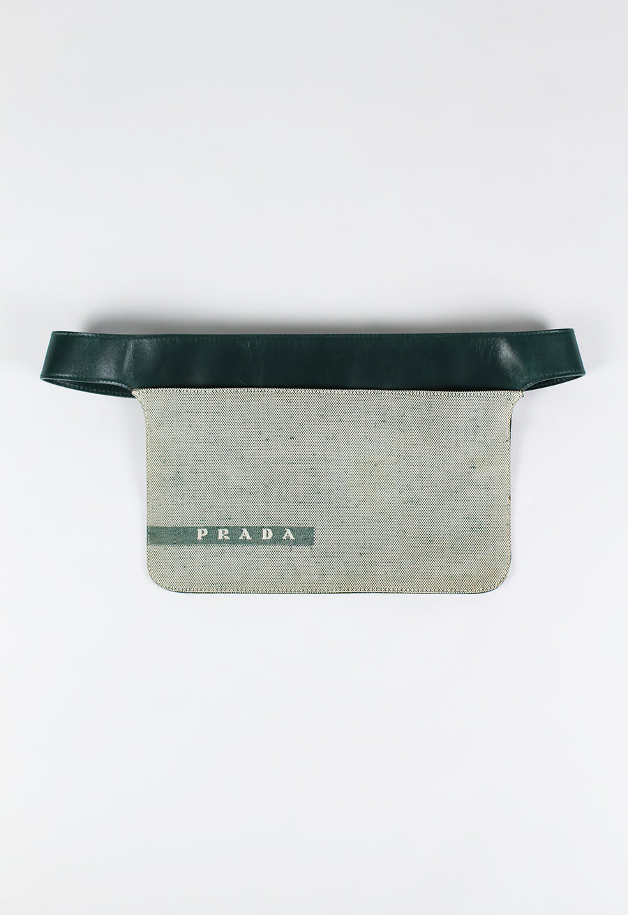 PRADA SS 1999 GREEN LEATHER AND CANVAS WAIST BAG – THE 543