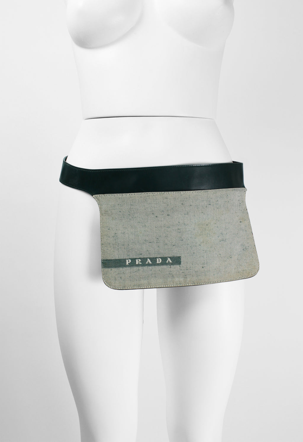 PRADA SS 1999 GREEN LEATHER AND LINEN WAIST BAG