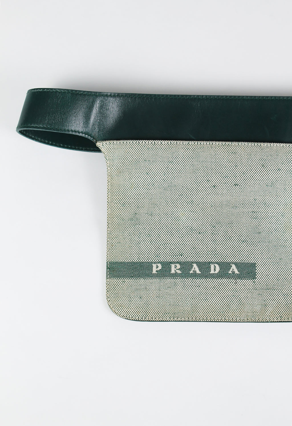 PRADA SS 1999 GREEN LEATHER AND LINEN WAIST BAG