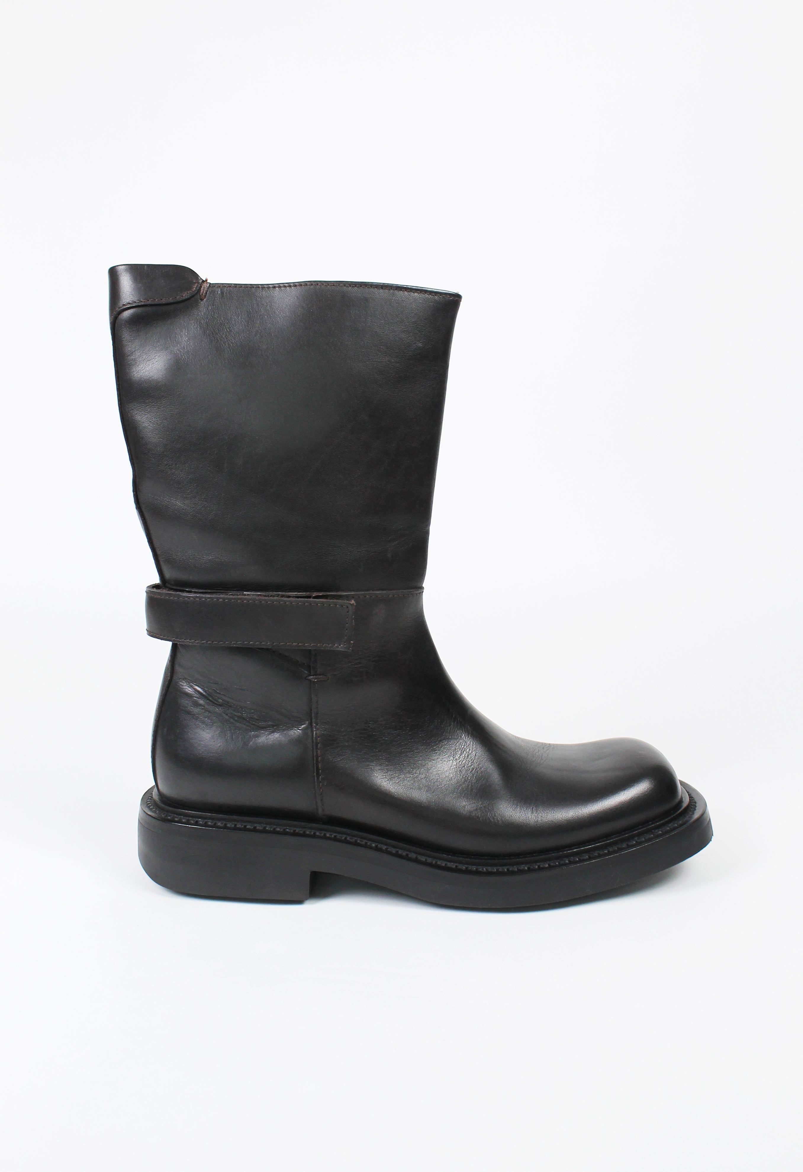靴 FW1999 PRADA Leather Boots Prada Boots Women's Black FW 1999 Runway Biker Zip-Up Vibram